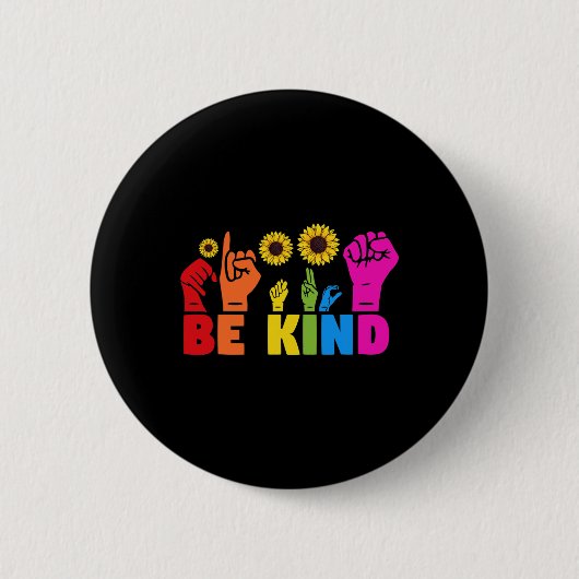 Badge Rond 5 Cm LGBT Rainbow Pride Mois ASL Be Kand Hand Sign L (Devant)