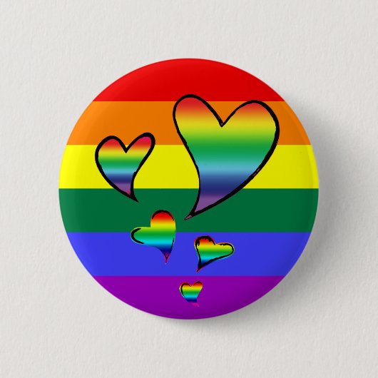 Badge Rond 5 Cm LGBTQ - Coeurs Gay pride arc-en-ciel (Devant)