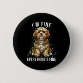 Badge Rond 5 Cm Lhasa Apso Christmas I'm Fine Everything Is Fine (Devant)