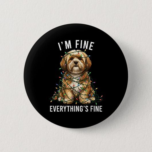 Badge Rond 5 Cm Lhasa Apso Christmas I'm Fine Everything Is Fine (Devant)
