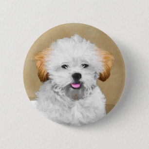 Badge Rond 5 Cm Lhasa Apso Puppy Peinture - Cute Original Chien Ar