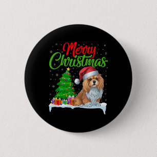 Badge Rond 5 Cm Lhassa Apso Chien Noël Lumières des arbres de Noël