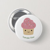 Badge Rond 5 Cm L'heure du gâteau ! Cute Cupcake rose (Devant & derrière)