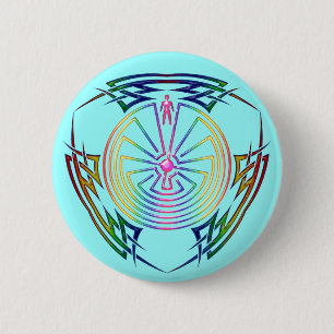 Badge Rond 5 Cm L'homme dans le Maze - Tribal Tattoo coloré