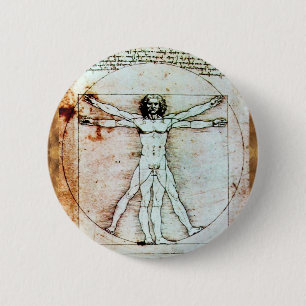 Badge Rond 5 Cm L'HOMME VITRUVIEN - Parchemin antique