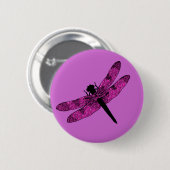 Badge Rond 5 Cm Libellule à ailes roses (Devant & derrière)