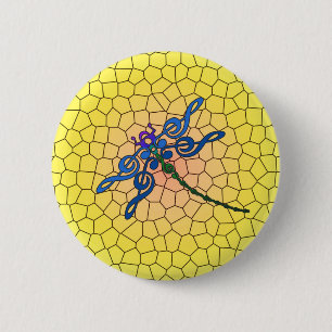 Badge Rond 5 Cm Libellule dans la goupille colorée triple