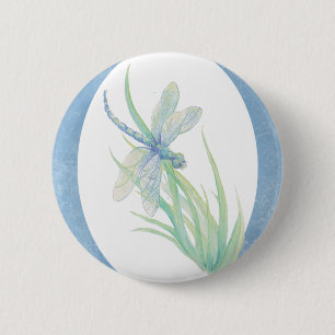 Badge Rond 5 Cm Libellule d'aquarelle dans l'art bleu et vert de
