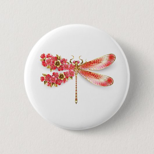 Badge Rond 5 Cm libellule de fleurs avec sakura de bijoux (Devant)