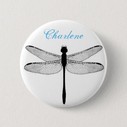 Badge Rond 5 Cm Libellule et goupille de nom (Devant)
