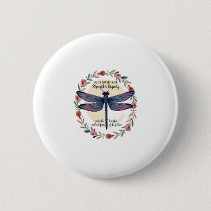 Badge Rond 5 Cm Libellule Florale Boho Elle Est Revêtue De Force