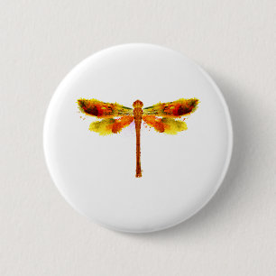 Badge Rond 5 Cm libellule, luciole, aquarelle, insecte, orange