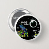 Badge Rond 5 Cm Libellule observant toute l'éclipse solaire 2017 (Devant & derrière)