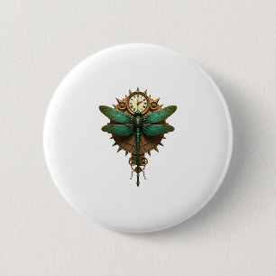 Badge Rond 5 Cm Libellule Steampunk Art Victorien Mécanique à Vape