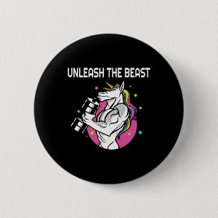 Badge Rond 5 Cm Libérez La Bête - Unicorn Gym Rat Magique Étincell