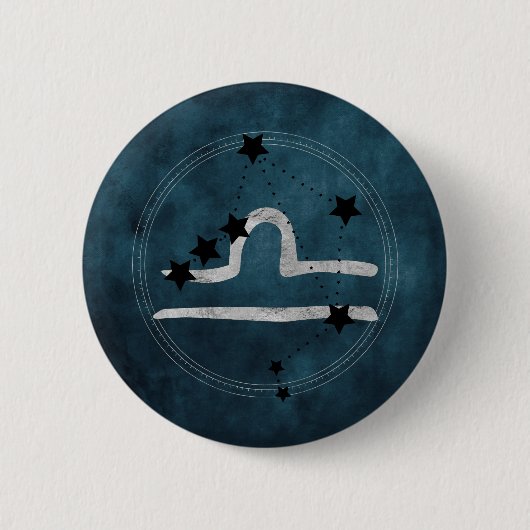 Badge Rond 5 Cm Libra black & silver zodiac constellation teal (Devant)