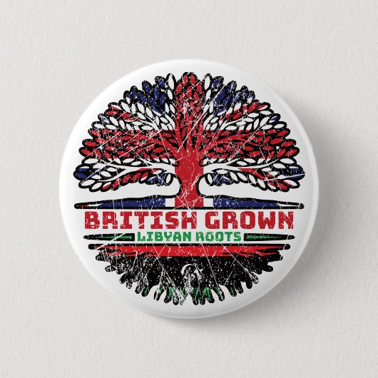 Badge Rond 5 Cm Libya Libyan Uk United Kingdom British Tree Roots (Devant)