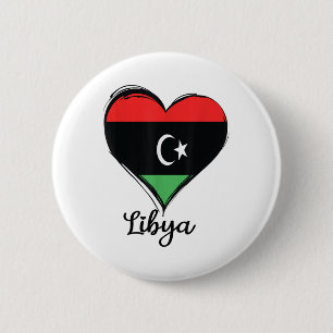 Badge Rond 5 Cm Libye Drapeau Coeur Fière Libye Pride Patrimoine G