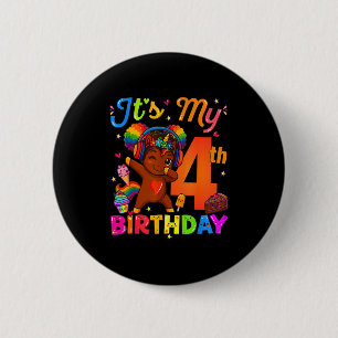 Badge Rond 5 Cm Licorne Afro 4e anniversaire Fille Cheveux Naturel