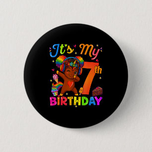 Badge Rond 5 Cm Licorne Afro 7e anniversaire fille cheveux naturel