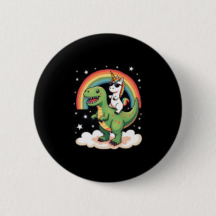 Badge Rond 5 Cm Licorne Arc-en-Ciel Chevauchant T rex - Garçons Fi