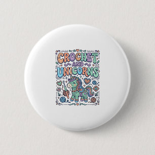 Badge Rond 5 Cm Licorne au Crochet et Autocollant Licorne Kawaii e