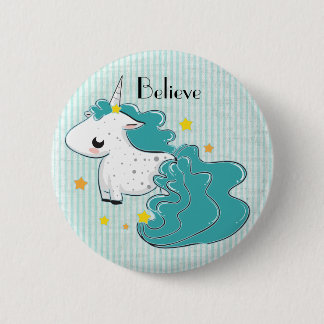 Badge Rond 5 Cm Licorne bleue de bande dessinée avec le bouton