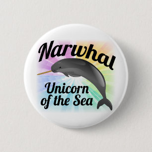 Badge Rond 5 Cm Licorne de Narwhal de la mer, arc-en-ciel mignon