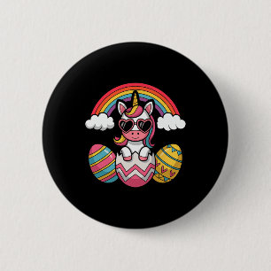 Badge Rond 5 Cm Licorne de Pâques heureuse avec œufs colorés F cor