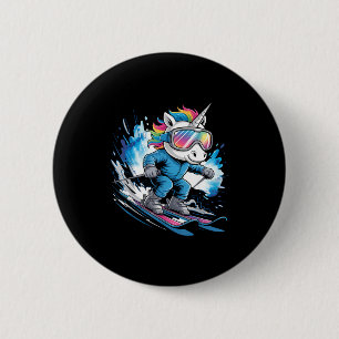 Badge Rond 5 Cm licorne de ski skieur de sport d'hiver drôle de sk