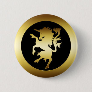 BADGE ROND 5 CM LICORNE D'OR