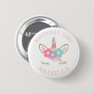 Badge Rond 5 Cm Licorne douce "fille d'anniversaire" personnalisé