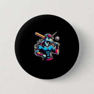 Badge Rond 5 Cm Licorne En Colère Cool Jouant Balle De Baseball Ba
