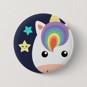 Badge Rond 5 Cm Licorne et étoiles
