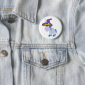 Badge Rond 5 Cm licorne farfelue sorcière (En situation)