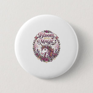 Badge Rond 5 Cm Licorne Fleurir avec Magie POD Prêt Fond Blanc