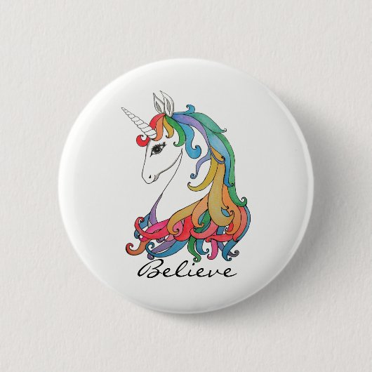 Badge Rond 5 Cm Licorne mignonne d'arc-en-ciel d'aquarelle (Devant)