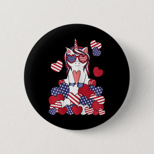 Badge Rond 5 Cm Licorne Patriotique 4 Juillet Drapeau Américain Us