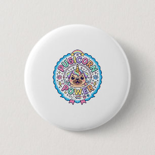 Badge Rond 5 Cm Licorne Pugicorn Puissance Drôle Cadeau Mignon Con