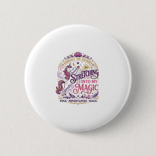Badge Rond 5 Cm Licorne s'étirant dans mon magnifique fond blanc s
