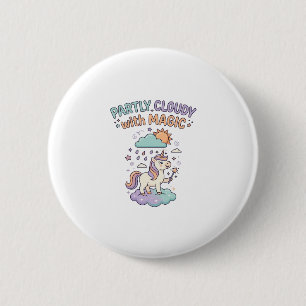 Badge Rond 5 Cm Licorne T-shirt Tendance Partiellement Nuageux ave