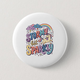 Badge Rond 5 Cm Licorne Tempête mais Étincelante Fantaisiste Merch