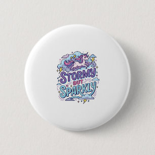 Badge Rond 5 Cm Licorne Tempête mais Étincelante Rétro Style Cadea