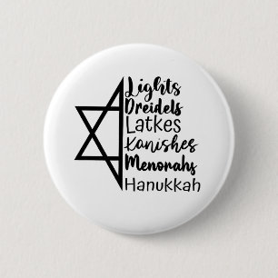 Badge Rond 5 Cm Light Dreidel Latke Kanish Menorah Hanoukka