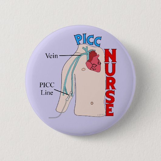 Badge Rond 5 Cm Ligne PICC Infirmière Conception anatomique Violet (Devant)