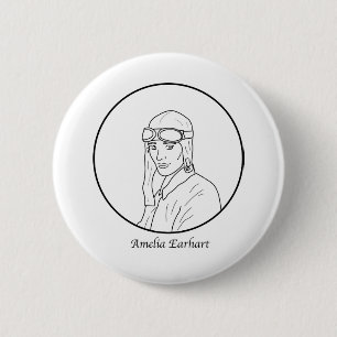 Badge Rond 5 Cm Ligne portrait d'Amelia Earhart