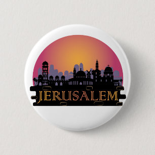 Badge Rond 5 Cm Ligne Skyline de la vieille ville de Jérusalem - V