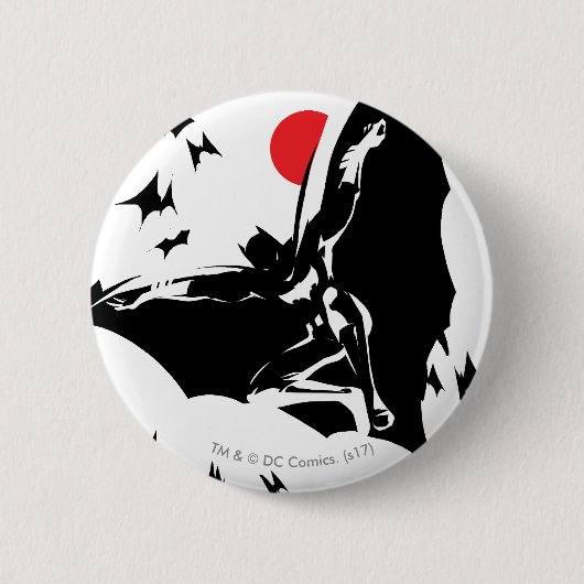 Badge Rond 5 Cm Ligue de la justice| Batman dans Cloud of Bats Pop (Devant)