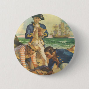 Badge Rond 5 Cm L'île au trésor, Vintage conte de fées pirates