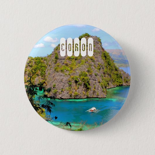 Badge Rond 5 Cm L'île de Coron à Palawan Philippines (Devant)